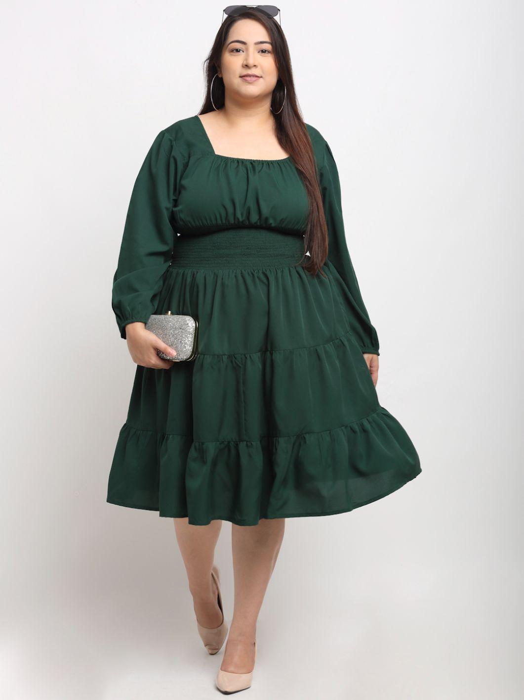 Women's Plus Size Crepe Solid Puff Sleeves Short Dress
