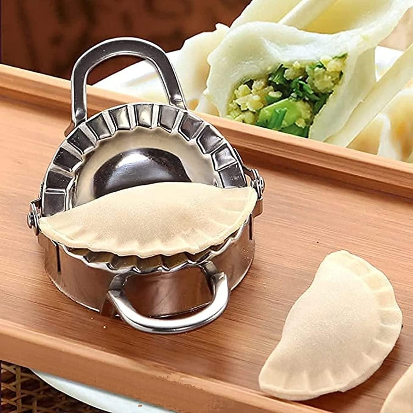iPretty Combo of Manual Stainless Steel Puri Cutter Roller Machine with Handle & Dumpling Maker(Momos Maker)for Home Baking Tools (pack of 2)