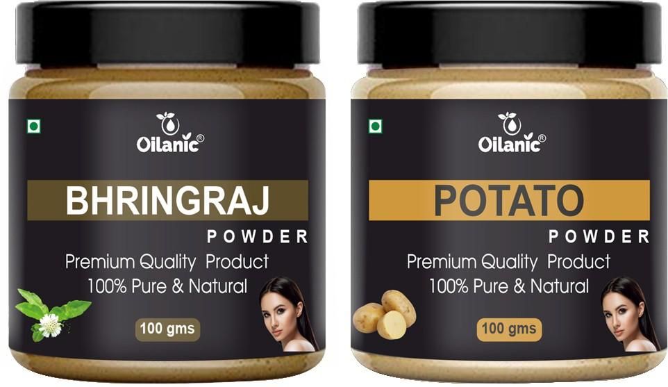 Oilanic Pure & Natural Bhringraj & Potato Powder- For Skin & Hair Combo Pack of 2 Jar 100gm (200gm)