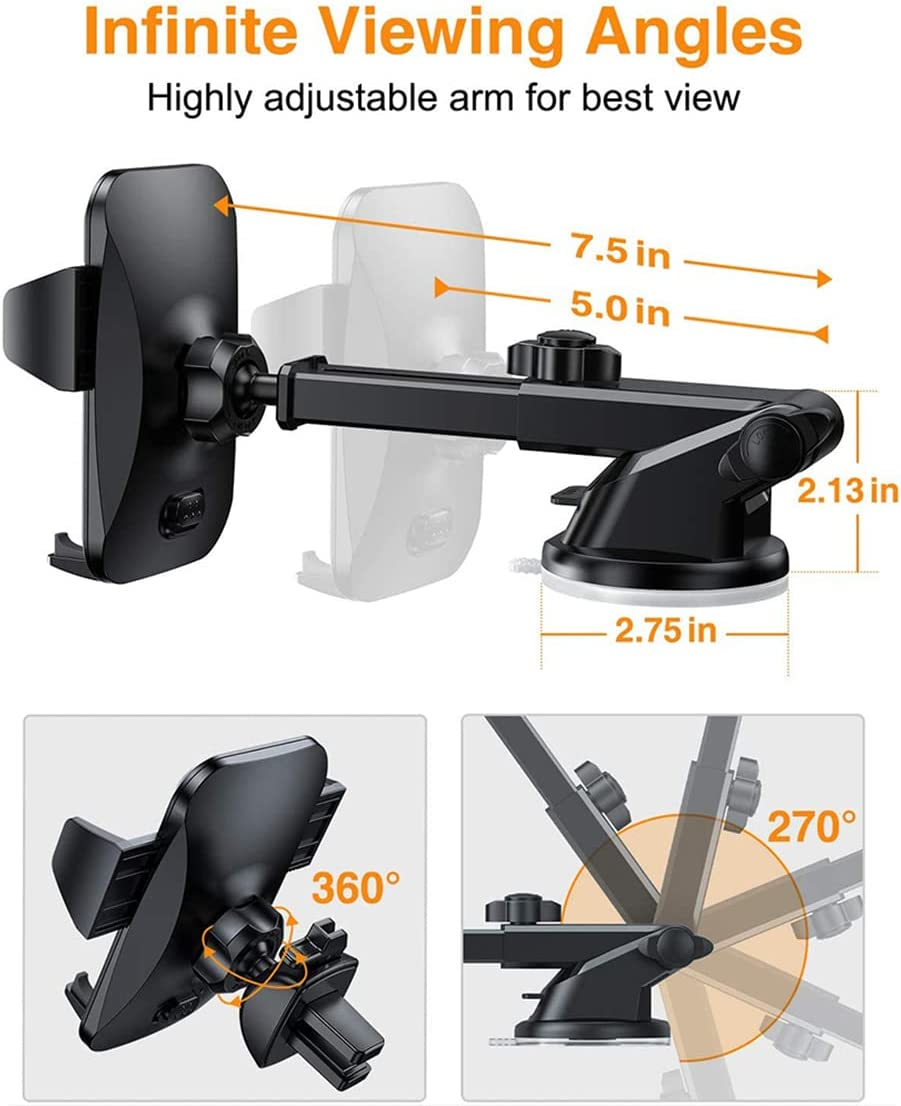 iPretty Car Mobile Stand Holder Mount with 360 Degree Flexible Neck Fit for Universal Car Windshield Dashboard Use Size 4-11" inch - (Black)