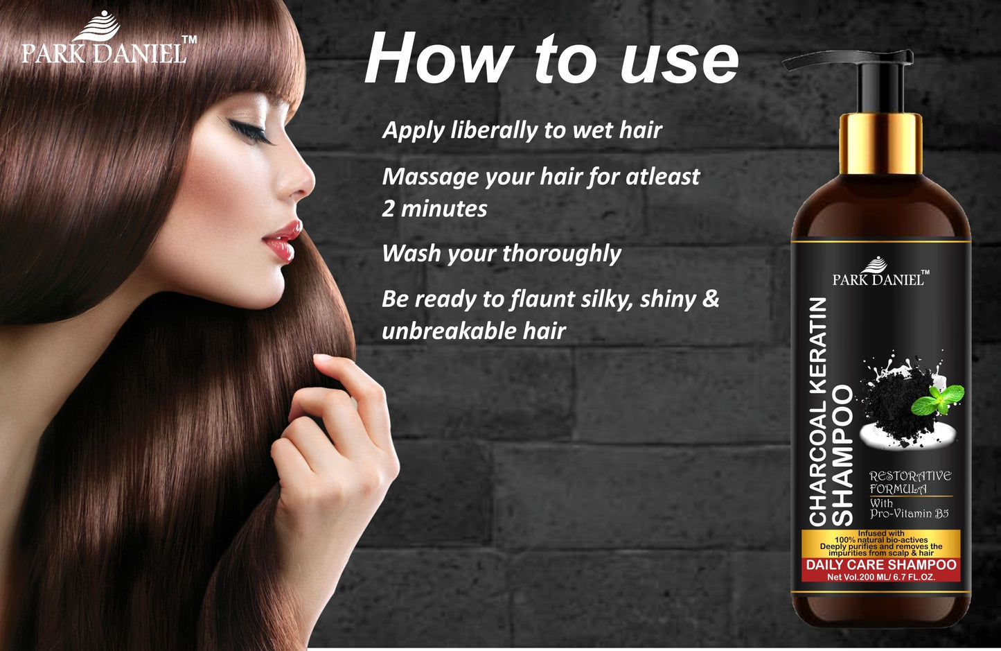 Park Daniel Premium Pure and Natural Charcoal Keratin Shampoo & Onion Ginger Shampoo Combo Pack Of 2 bottle of 200 ml(400 ml)
