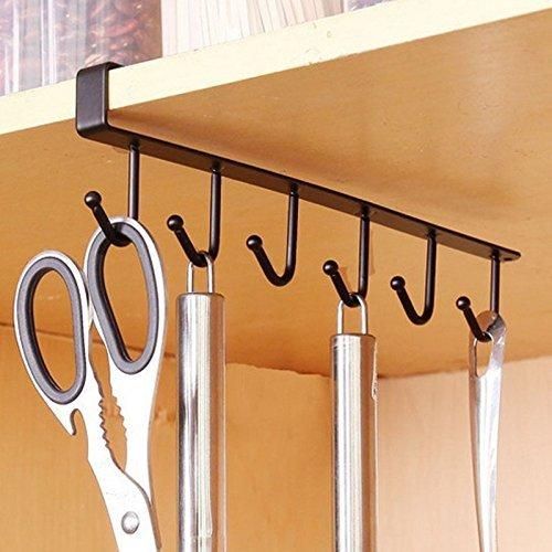 iPretty Hook Organizer-Under Shelf 6 Hook Metal Storage Organizer for Kitchen, Bathroom, Office Buy 1 Get 1