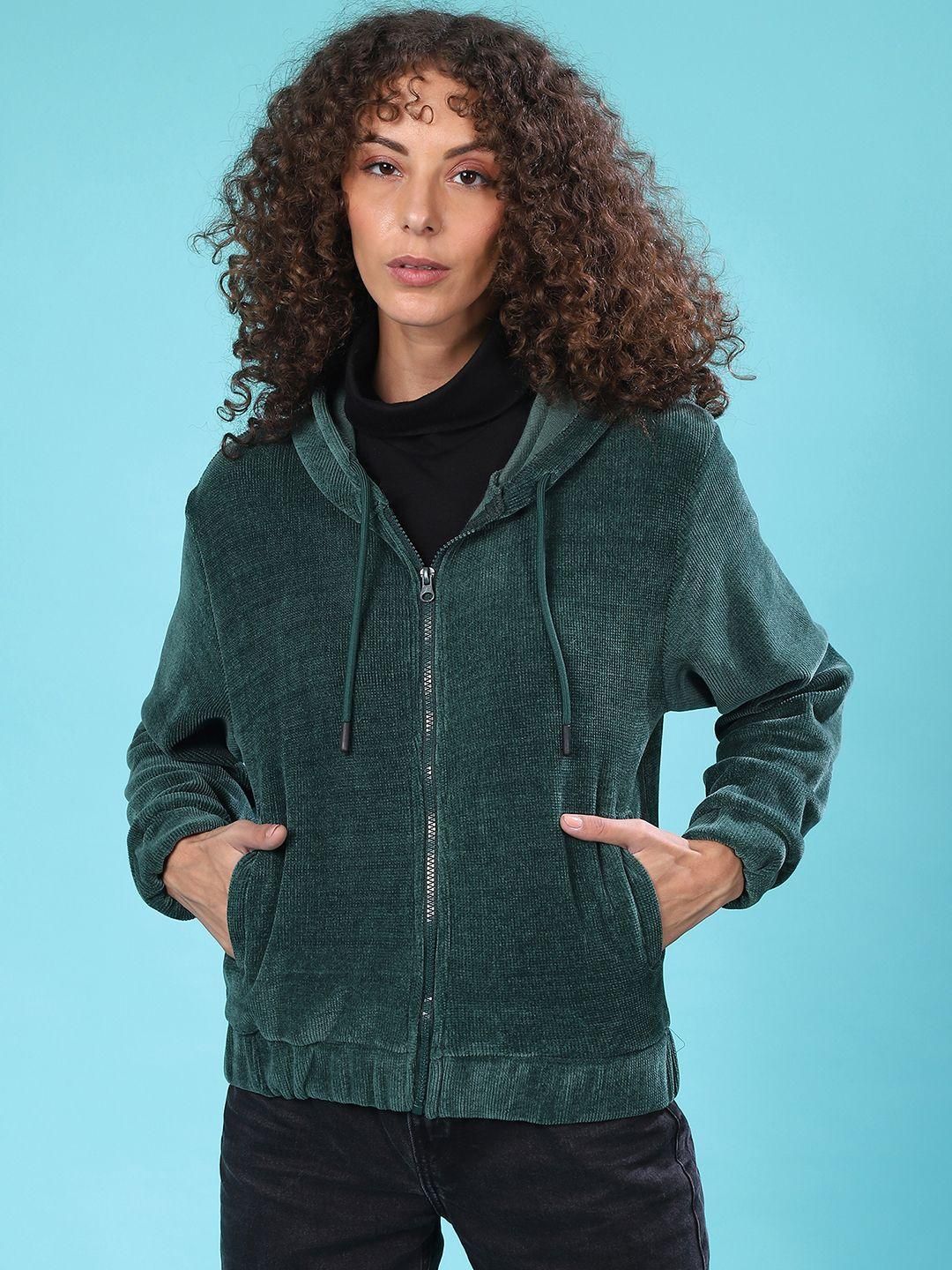 Women's Cotton Blend Green Solid Sweatshirt