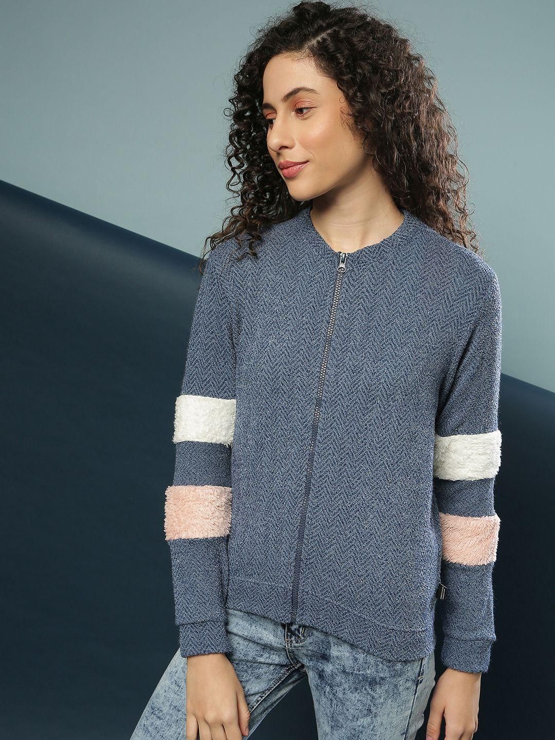 Women's Wool Blue Solid Sweatshirt