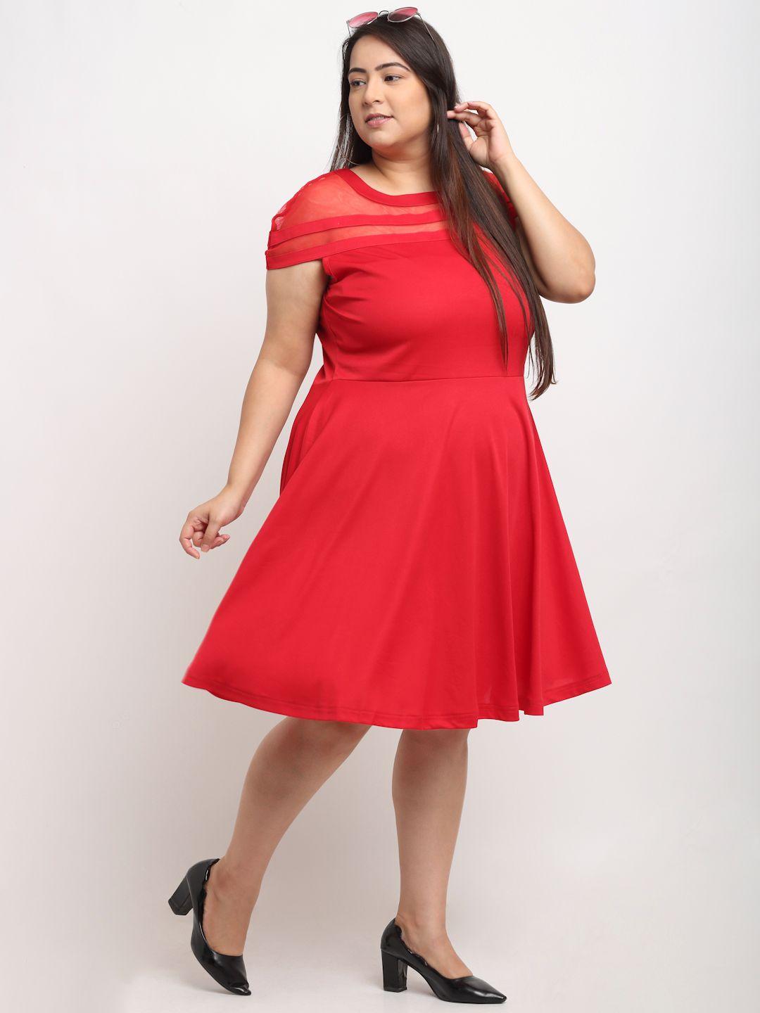 Women's Plus Size Hosiery Solid Net Pattern Flared Short Dress
