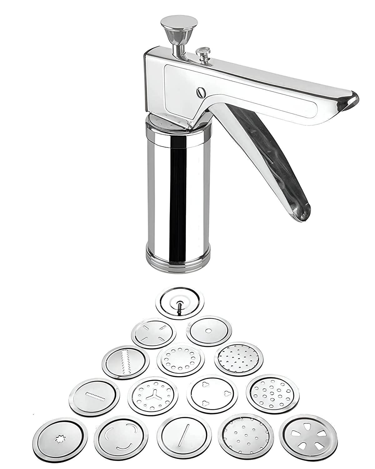 iPretty Stainless Steel Kitchen Press with 15 Different Types of Jalies, Murukku Maker/Bhujiya Maker/Cookies/Namkeen/Noodles/Chakali Maker/Sev Maker/Farsan Maker/Gathiya Maker