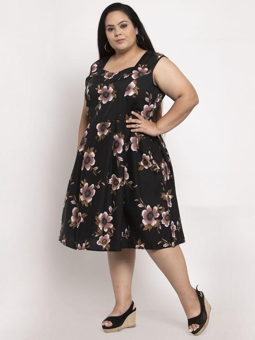 Women's Plus Size Crepe Floral Print Short Dress
