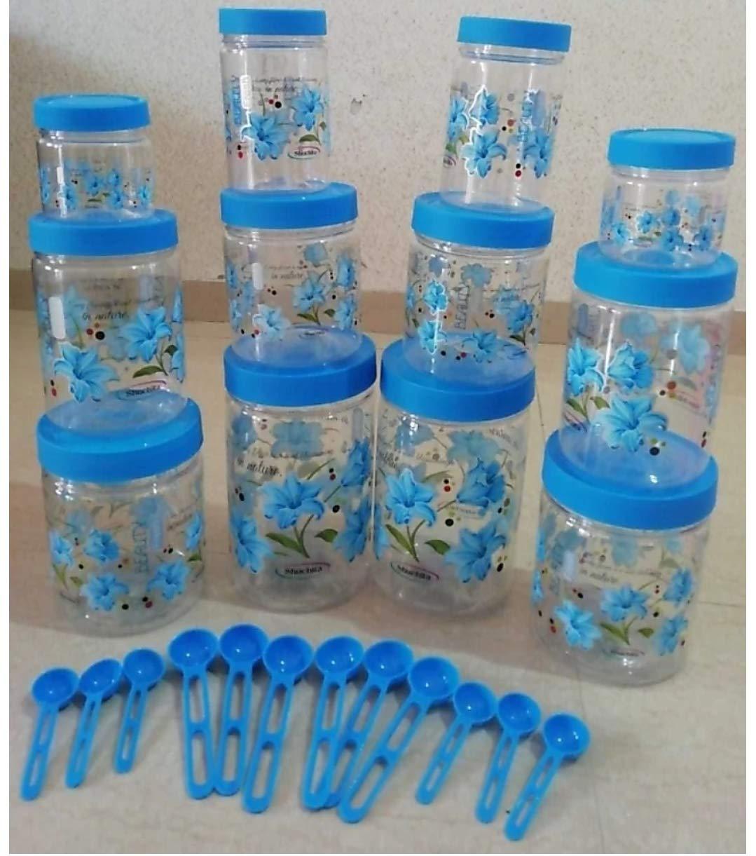 Plastic Kitchen Storage Container Set airtight Box Set for Spices (12 pcs) Blue
