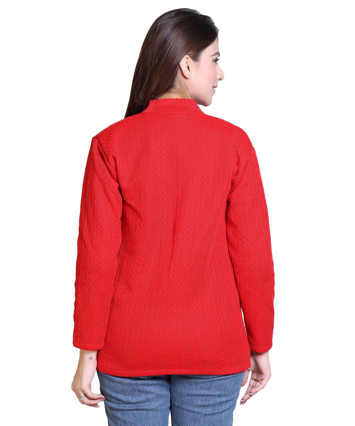 Women's Woolen Self Design/Woven V-Neck Cardigan