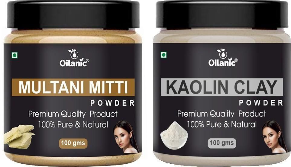 Oilanic Pure & Natural Multani Mitti & Kaolin Clay Powder- For Skin & Hair Combo Pack of 2 Jar 100gm (200gm)