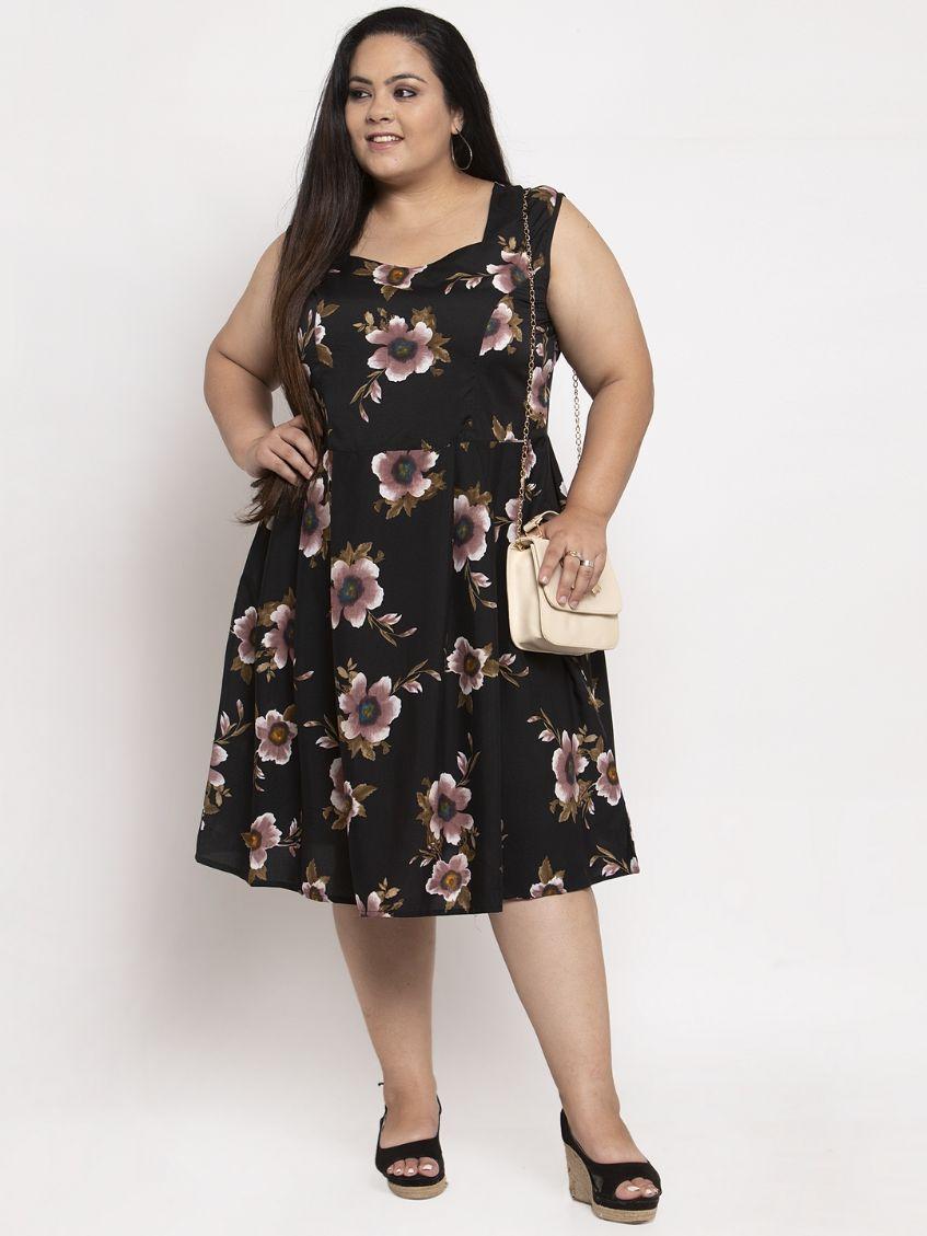 Women's Plus Size Crepe Floral Print Short Dress