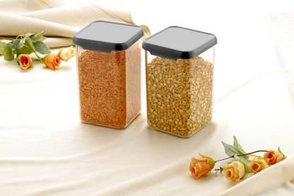 Containers-Unbreakable Air Tight Modular Kitchen Plastic Storage Containers Jars Canister Box Combo Set - 1100 ml Plastic Grocery Container (Pack of 10, Black)