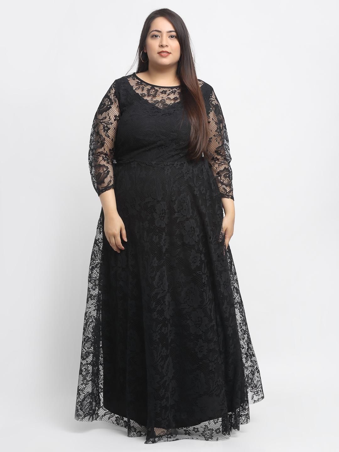 Flambeur Women's Plus Size Net Solid Drop Waist Dress