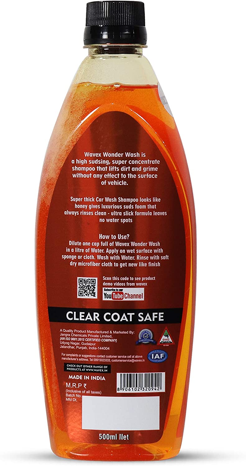 Wavex® Wonder Wash Car Shampoo pH Neutral Formula For Safe, Spot Free Cleaning - Honey Thick, Luxurious Suds That Always Rinses Clean - Ultra Slick Formula That Wont Scratch or Leave Water Spots, Peach Fruit Fragrance 1Lt