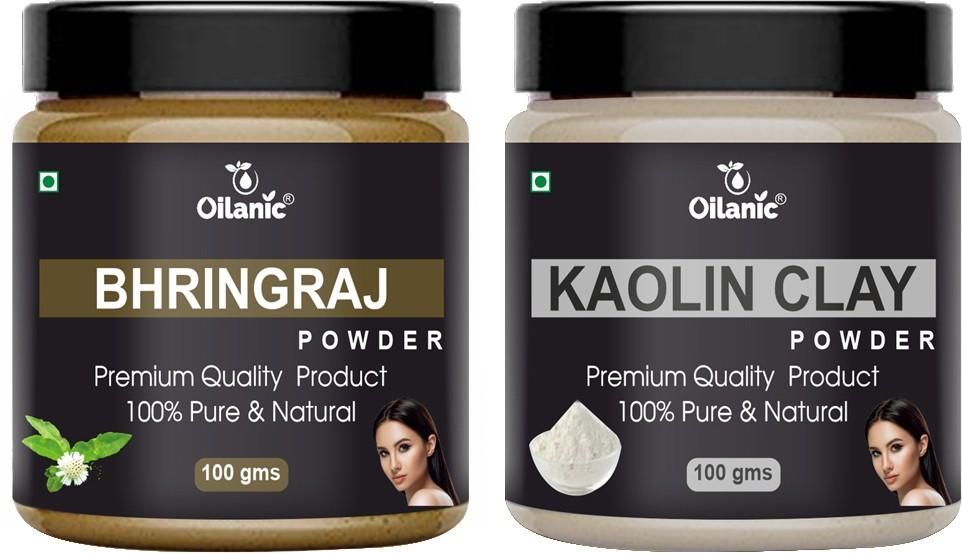 Oilanic Pure & Natural Bhringraj & Kaolin Clay Powder- For Skin & Hair Combo Pack of 2 Jar 100gm (200gm)