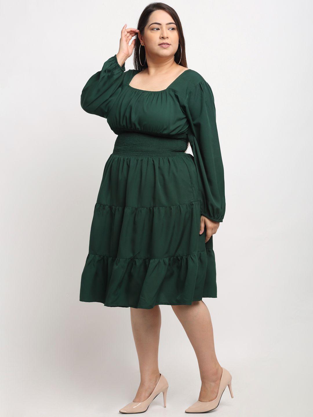 Women's Plus Size Crepe Solid Puff Sleeves Short Dress