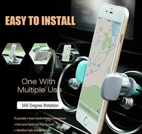 iPretty Dual Purpose 360-Degree Rotating Car Mobile Phone Mount Holder Stand for Windscreen, Dashboard & AC Vent Compatible with All Mobiles Size Upto 6.0" Inch