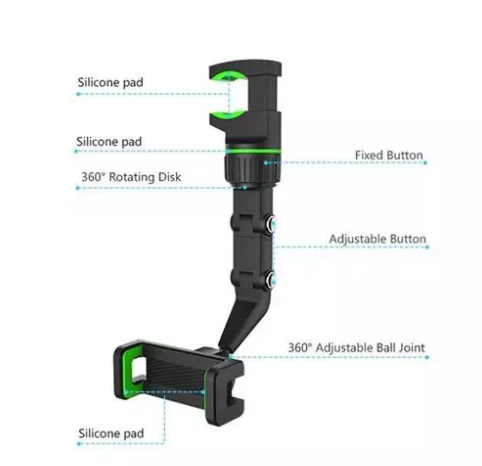 iPretty Green Car Rear View Mirror Mobile Phone Holder Mount Stand Bracket Multi-Joint Flexible Adjustment for Car Rear View Mirror Back Seat Video Stand Kitchen Stand Desk Table & Bed Mount Stand 360 Degree Rotation Mobile Size Upto 6.5"