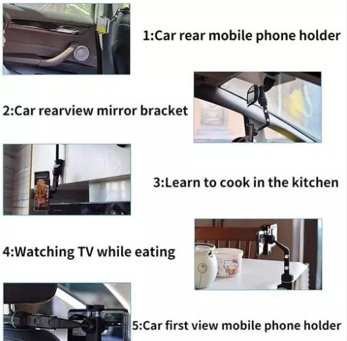 iPretty Green Car Rear View Mirror Mobile Phone Holder Mount Stand Bracket Multi-Joint Flexible Adjustment for Car Rear View Mirror Back Seat Video Stand Kitchen Stand Desk Table & Bed Mount Stand 360 Degree Rotation Mobile Size Upto 6.5"