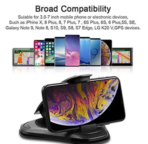 iPretty Universal Adjustable Dashboard Car Mount Phone Holder Stand Alligator Clip Clamshell Style with Adhesive Silicone Pad Mat Plate Anti-Slip Design Cradle for Cell Phone GPS Tablet 3" - 7" Devices