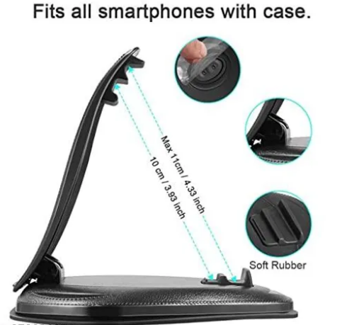 iPretty Universal Adjustable Dashboard Car Mount Phone Holder Stand Alligator Clip Clamshell Style with Adhesive Silicone Pad Mat Plate Anti-Slip Design Cradle for Cell Phone GPS Tablet 3" - 7" Devices