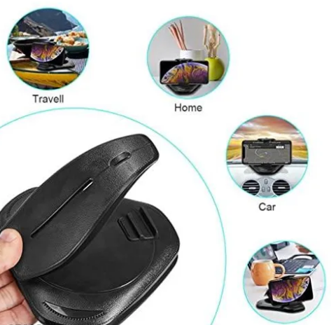 iPretty Universal Adjustable Dashboard Car Mount Phone Holder Stand Alligator Clip Clamshell Style with Adhesive Silicone Pad Mat Plate Anti-Slip Design Cradle for Cell Phone GPS Tablet 3" - 7" Devices