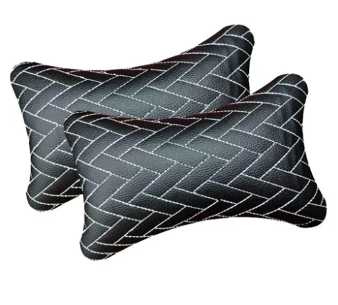 iPretty Car Cushion/ car backrest/ Leatherite Car Neck Rest /Neck Pillow /Neck Cushion with Adjustable Strap For All Car (Zig Zag Print, Pack of 2)