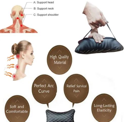 iPretty Car Cushion/ car backrest/ Leatherite Car Neck Rest /Neck Pillow /Neck Cushion with Adjustable Strap For All Car (Zig Zag Print, Pack of 2)