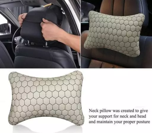 Car Cushion/ car backrest/ Leatherite Car Neck Rest /Neck Pillow /Neck Cushion with Adjustable Strap For All Car (Web-Print, Pack of 2)