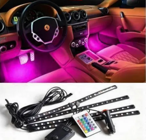 iPretty Car LED Strip Light 4pcs 48 LED DC 12V Multicolor Music Car Interior Light LED Under Dash Lighting Kit with Sound Active Function and Wireless Remote Control Car Fancy Lights Car Fancy Lights (Multicolor)