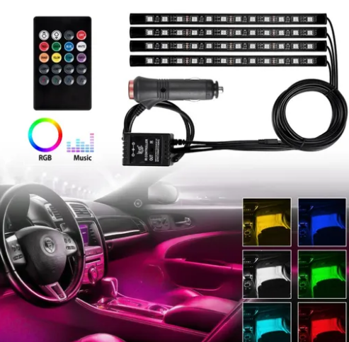 iPretty Car LED Strip Light 4pcs 48 LED DC 12V Multicolor Music Car Interior Light LED Under Dash Lighting Kit with Sound Active Function and Wireless Remote Control Car Fancy Lights Car Fancy Lights (Multicolor)