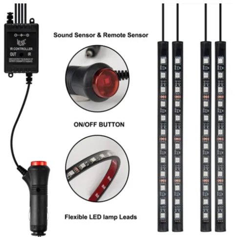 iPretty 4X12 LED Strip Universal Atmosphere Light for Car Interior with Music Controller and Remote (Multicolor) Pack of 1