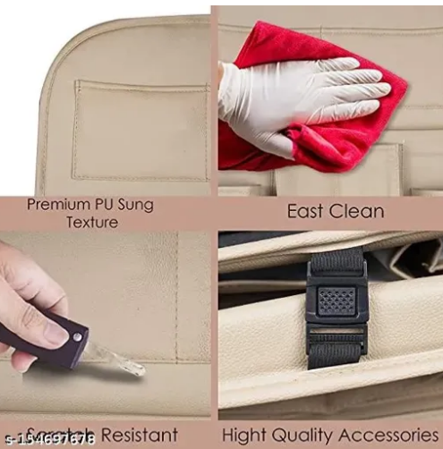 iPretty Leather Car Backseat Organizer with Foldable Dining Table Tray Waterproof Back Seat Storage Pockets with Tablet, Mobile, Bottle, Tissue Box and Umbrella Holder