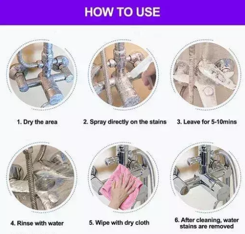 Bathroom Fitting Cleaner Spray for Shower Pipe Sink Faucet Bathroom Stain Remover 350mlX2
