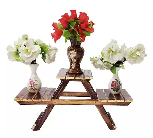 Wooden folding flower pot stand | Wooden folding rack with 3 desk | wooden planter stand | Wooden rack and shelf