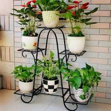 Golden Art HANDICRAFTS 6 Tier Plant Stand Floral Corner Shelf Metal Flower Pot Rack Stair-Step Style Display Ladder for Garden Balcony Indoor Outdoor (74 X 25 X 80 cm, Black)