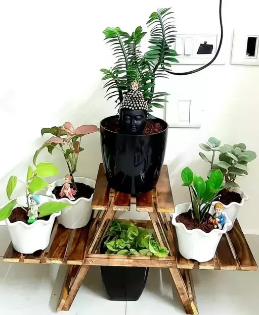 Classic Planter Stand | Wooden Living Room Side Stand | Wooden Stool | Flower Pot Stand Flower Vase Stand Home Decor Home Furnishing Wooden Multipurpose Folding Rack