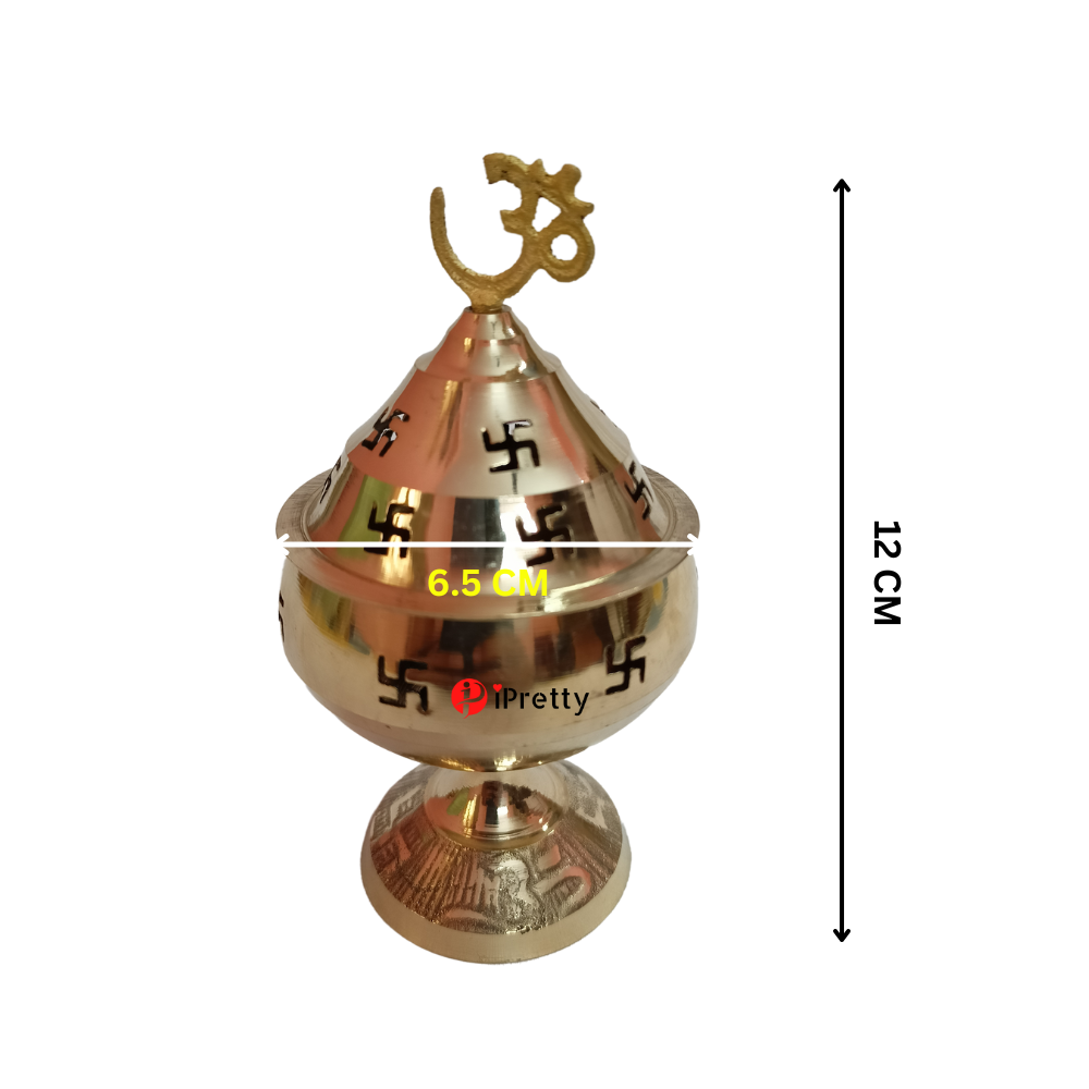 iPretty Brass Akhand Jyoti Swastik Diya with Cover | Brass Diya for Pooja (Height 12cm)