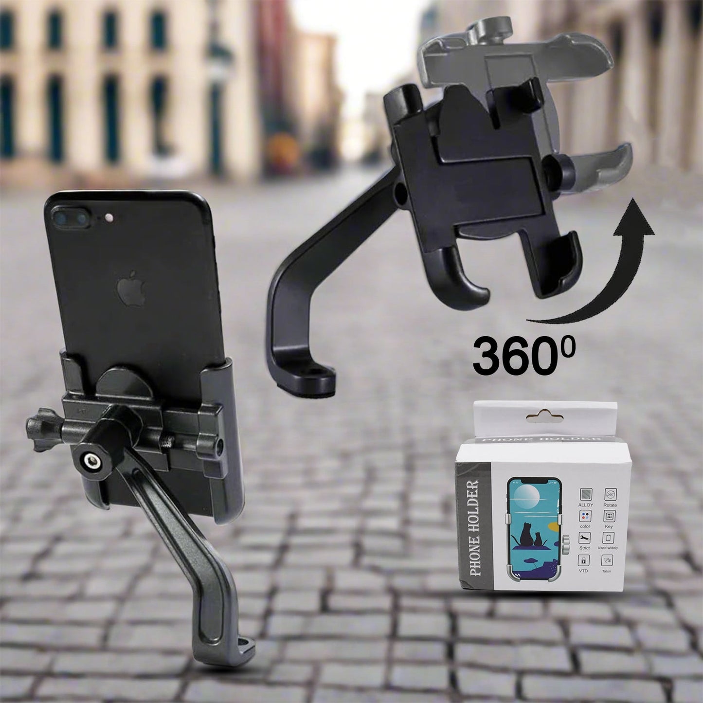 Bike & Scooty 360 Degree Rotating Metal Mobile Holder Stand Fits All Smartphones (1 Pc)