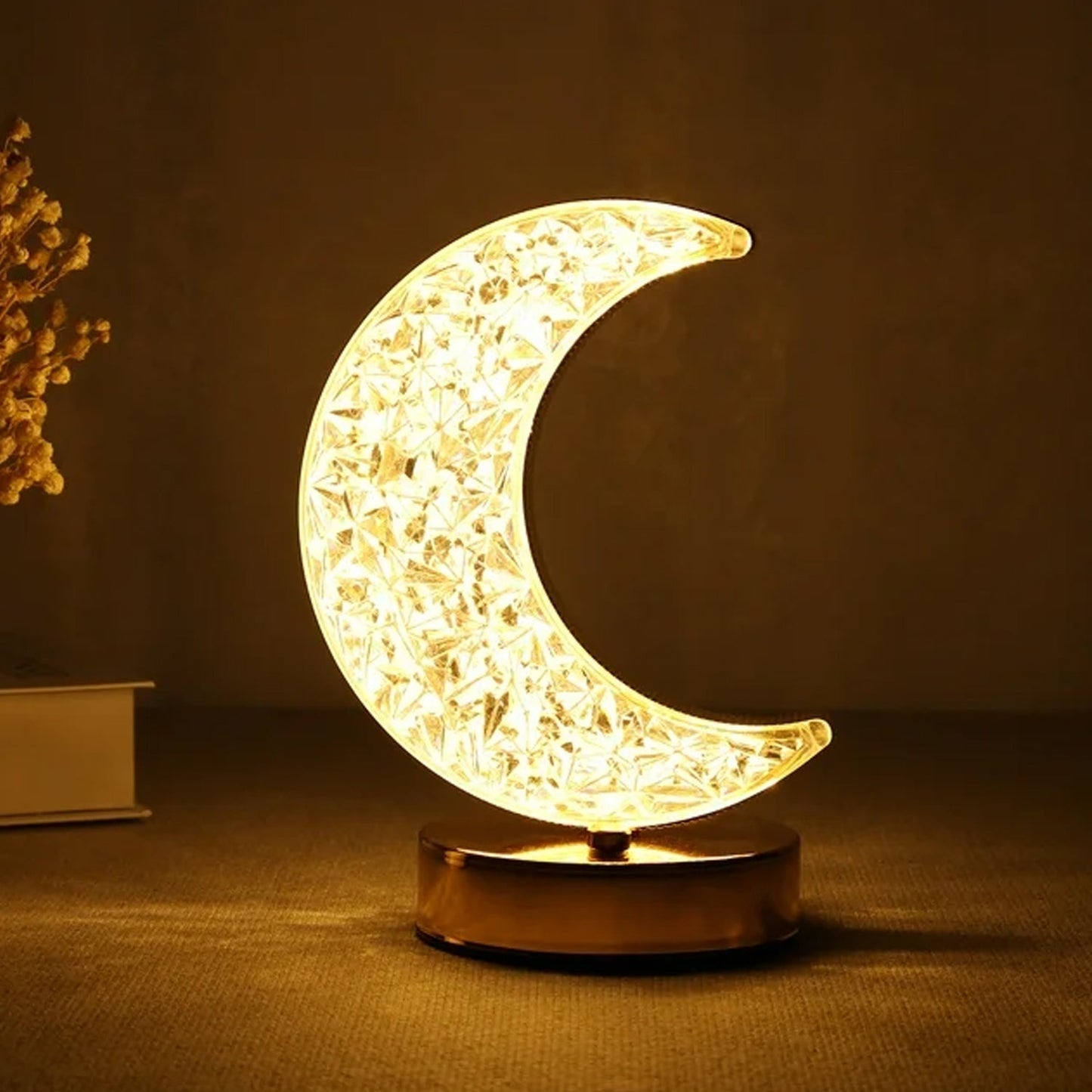 Moon Shape Crystal Table Lamp with Touch Control 3 Color Room Lamp Dimming USB Charging Touch Night Light