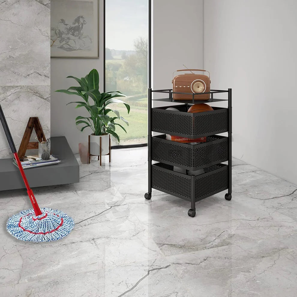 Pretty Buyers Metal Kitchen Trolley – 3-Layer Rotating Baskets