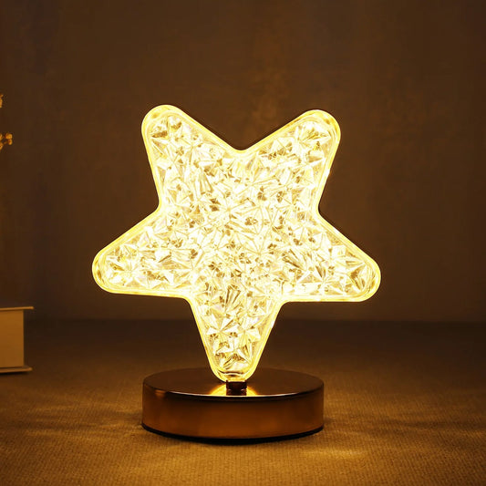 Star Shape Crystal Diamond Lamp with USB Rechargeable, 3-Way Dimmable & Touch Control Decorative Nightstand Lamp