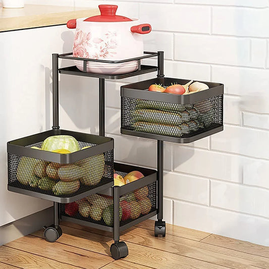 Pretty Buyers Metal Kitchen Trolley – 3-Layer Rotating Baskets