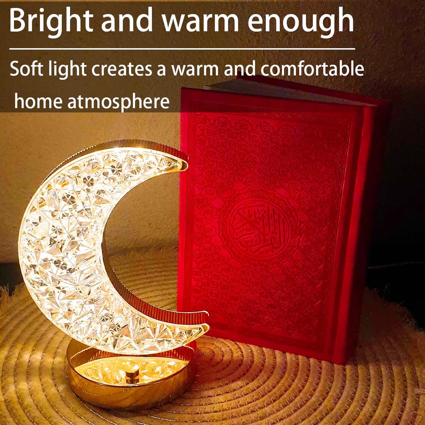Moon Shape Crystal Table Lamp with Touch Control 3 Color Room Lamp Dimming USB Charging Touch Night Light