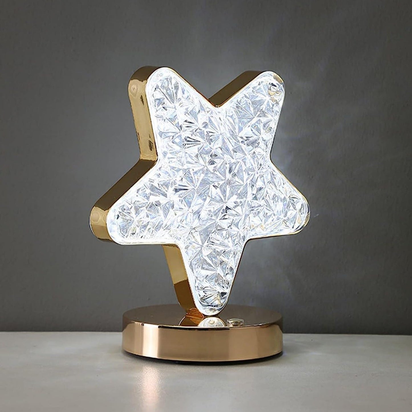 Star Shape Crystal Diamond Lamp Cordless with USB Rechargeable, 3-Way Dimmable Nightstand Lamp