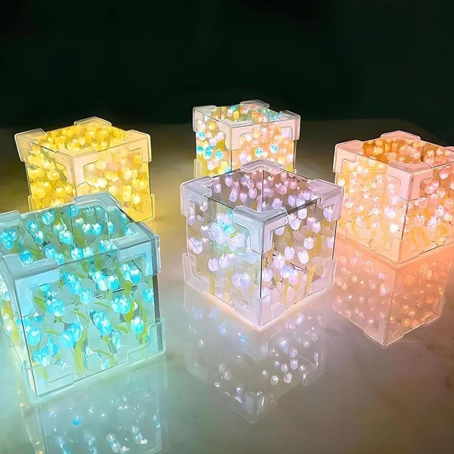 Cube Tulip Night Lamp | DIY Led Decorative Nights Lamp for Bedroom Multicolor