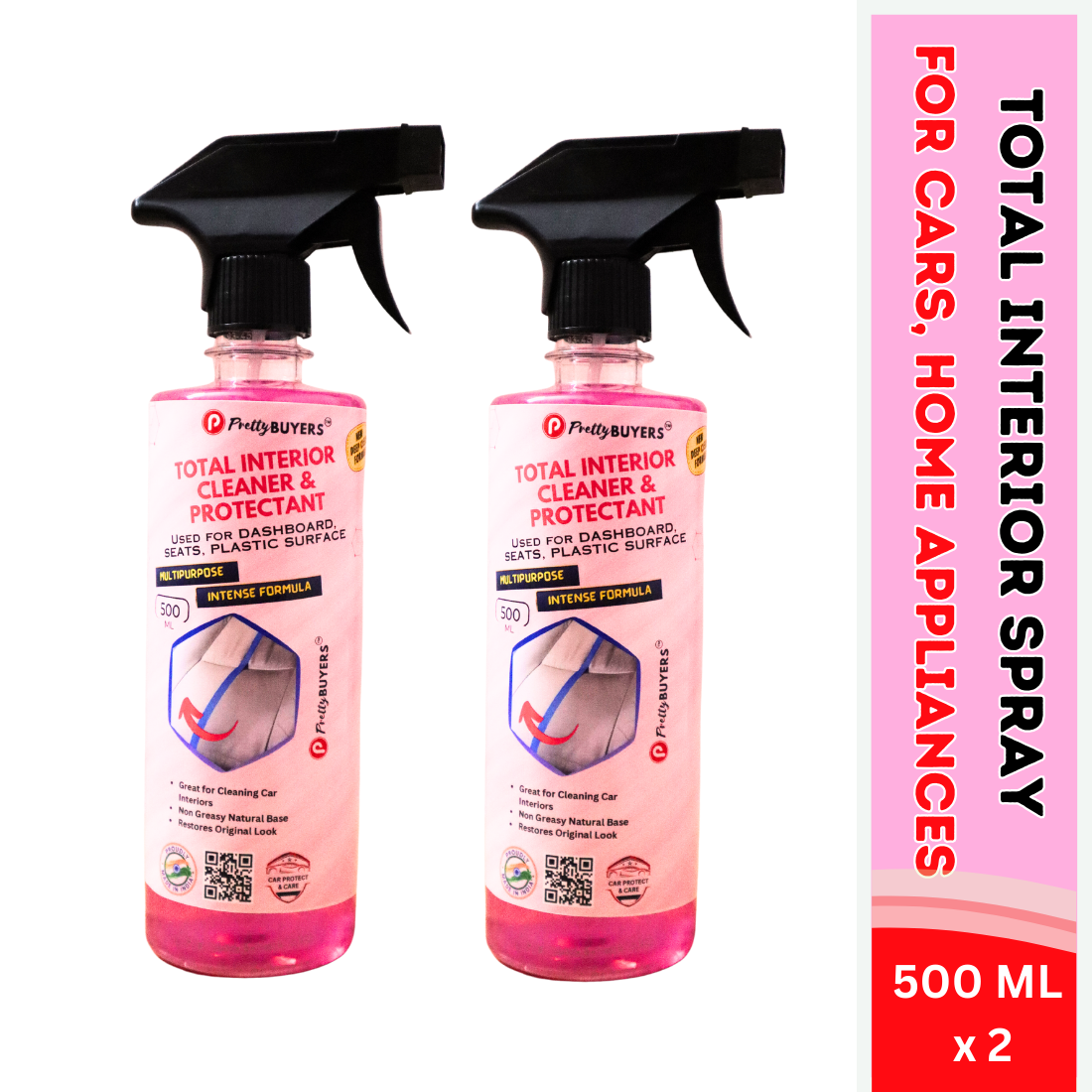 PrettyBUYERS Multipurpose Car Interior Cleaner Spray - 500 MLx2