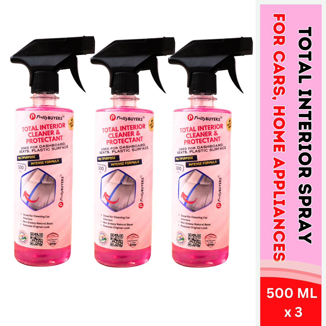 PrettyBUYERS Multipurpose Car Interior Cleaner Spray - 500 MLx3