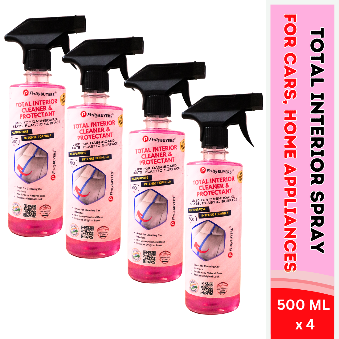PrettyBUYERS Multipurpose Car Interior Cleaner Spray - 500 MLx4
