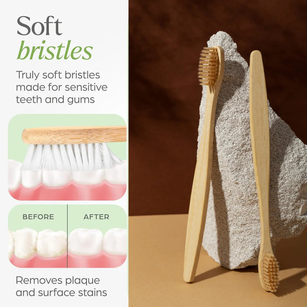 Pretty Buyers Bamboo Toothbrush Set – Eco-Friendly Medium Bristles (2 Pack)